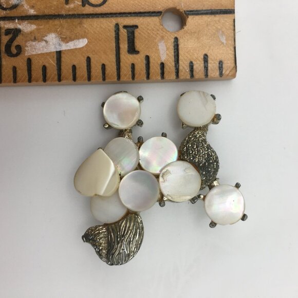 Poodle Brooch Mother Of Pearl Circles Discs Shell Pin 3D 1950s Vintage Fancy - Picture 11 of 11